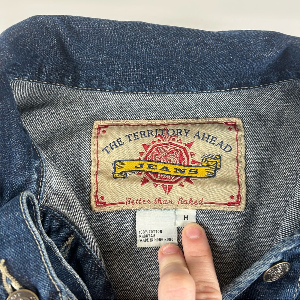 The Territory Ahead WMNS M Button Front Blue Denim Jacket VTG Trucker Style - Picture 2 of 7
